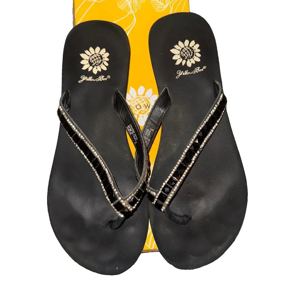 Yellow Box Women’s Jubilee Flip Flops Thong Black Sandals Slide Rhinestone Sz. 8 - Picture 3 of 6